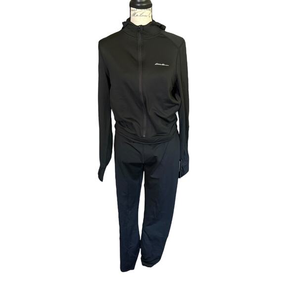 Eddie Bauer Black Base Layer Brushed Hooded Catsuit Size Large - Picture 3 of 9